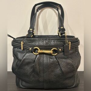 Coach Hamptons Pleated Carryall tote in black pebbled leather EUC
